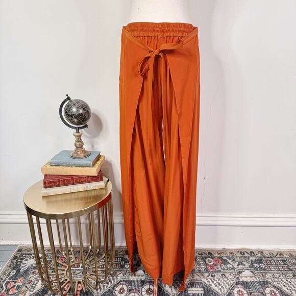 Chloé Amber Rose Orange Silk Wide-Leg Pants NWT Size 40 US 8 Tie Front - Picture 1 of 11